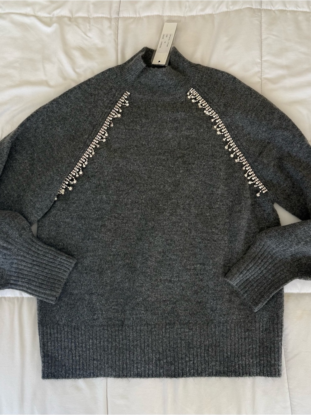 LOVE TOKEN  Elissa Charcoal Gray Embellished Sweater NEW